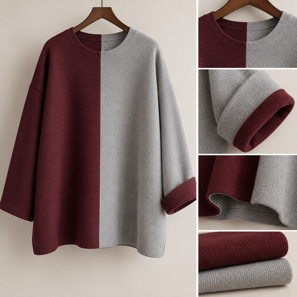 A Female Dress design, with modest, full coverage: longer hemlines, higher necklines and covered shoulders, suitable for Fall. صمّم لوحة أزياء احترافية A4 عمودية، عالية الوضوح لعرض كنزة نسائية شتوية Oversize واسعة جدًا، بهدف إظهار تصميم الكنزة والخامة وطريقة عمل الوجهين بوضوح.
الكنزة
كنزة نسائية شتوية Oversize واسعة جدًا وفضفاضة من خامة:
Maille Milano / Jersey Milano
الخامة دافئة، متوسطة السماكة، متماسكة وناعمة، ذات ملمس تريكو واضح وأنيق، ليست سميكة جدًا وليست خفيفة، مع سقوط طبيعي ومريح.
المقاسات الدقيقة
- طول الكنزة: 75 سم من أعلى الكتف إلى أسفل الحافة.
- عرض الكنزة: 75 سم من تحت الإبط إلى تحت الإبط.
- محيط الكنزة عند الصدر: حوالي 150 سم.
- يجب أن يكون الاتساع واضحًا جدًا بصريًا؛ الكنزة لا تلتصق بالجسم ولا تحدد الخصر أو الوركين.
- القصة مستقيمة وواسعة من الأعلى إلى الأسفل.
- الأكتاف منخفضة وواسعة.
- طول الكم: حوالي 65 سم من خط الكتف إلى نهاية الكم.
- عرض الكم: حوالي 28 سم.
- فتحة نهاية الكم: حوالي 24 سم.
- الكم واسع وغير ضيق، وينتهي تقريبًا عند منتصف الكف.
- لا توجد مطاطة ضيقة في نهاية الكم.
- الرقبة دائرية وبسيطة، بعرض حوالي 20 سم.
- طول الجسم 75 سم، ويصل إلى أسفل المؤخرة.
فكرة Double Face
الكنزة مصنوعة من قطعتين منفصلتين من نفس خامة Maille Milano تمامًا.
القماش الأول:
Bordeaux foncé / Dark Burgundy — بورقاندي غامق، عميق وواضح، ليس أحمر فاقعًا.
القماش الثاني:
Gris clair / Light Grey — ڨري فاتح، فاتح وواضح، ليس أبيض وليس فضيًا.
يجب أن يكون القماشان متطابقين في:
- نوع الخامة.
- السماكة.
- الوزن.
- المرونة.
- الملمس.
- طريقة التريكو.
- السقوط.
والاختلاف الوحيد هو اللون.
يتم قص القماشين بنفس الباترون والمقاسات ثم خياطتهما معًا بطريقة احترافية ونظيفة، بحيث تبدو النتيجة كأنها Double Face حقيقية وليست قطعتين منفصلتين مركبتين فوق بعضهما.
طريقة عرض الكنزة في صورة A4
اجعل الصورة واضحة جدًا ومنظمة، وتحتوي على الكنزة نفسها بدون موديل بشري، معلقة وحدها على معلاق ملابس أنيق وبسيط.
يجب أن تظهر الكنزة بشكل كامل وواضح من الأمام.
اجعل التصميم يوضح اللونين في نفس الصورة:
الجهة اليسرى:
الكنزة بالوجه Bordeaux foncé بالكامل، مع كم واحد منسدل طبيعيًا.
الجهة اليمنى:
نفس الكنزة بالوجه Gris clair، مع الكم الآخر مطوي إلى الخارج عدة سنتيمترات حتى يظهر اللون البورقاندي الغامق من الداخل بوضوح.
بهذه الطريقة تظهر فكرة التصميم مباشرة:
وجه بورقاندي + وجه ڨري فاتح + عند طي الكم يظهر الوجه الآخر.
لا تجعل الكم المطوي صغيرًا جدًا؛ يجب أن تكون مساحة اللون الثاني الظاهرة واضحة حتى يفهم المشاهد فكرة Double Face.
إظهار تفاصيل الخامة والخياطة
أضف داخل لوحة A4 لقطات قريبة وواضحة:
1. لقطة قريبة للكم المطوي لإظهار البورقاندي الغامق تحت الوجه الڨري الفاتح.
2. لقطة قريبة للرقبة لإظهار تركيب الطبقتين ونظافة الحافة.
3. لقطة قريبة للحافة السفلية لإظهار الخامة وسماكتها وطريقة التشطيب.
4. لقطة صغيرة للقماشين منفصلين قبل الخياطة: Maille Milano بورقاندي غامق وMaille Milano ڨري فاتح.
5. إظهار ملمس القماش بوضوح: تريكو ناعم، متماسك، متوسط السماكة، دافئ.
الشكل العام
الصورة يجب أن تكون احترافية وواضحة مثل لوحة تصميم أزياء لمصمم ملابس، بخلفية نظيفة ومحايدة وإضاءة استوديو ناعمة.
لا تستخدم:
- أي لون ثالث.
- نقوش.
- خطوط.
- زخارف.
- أزرار.
- سحّاب.
- جيوب.
- شعار.
- كتابة على الكنزة.
- موديل بشري.
الأهم: لا تجعل الكنزة تبدو كـT-shirt أو sweatshirt رياضي. يجب أن يكون شكلها كنزة تريكو شتوية نسائية Oversize واسعة جدًا، ناعمة وأنيقة، بخامة Maille Milano واضحة.
يجب أن تكون الصورة A4 عمودية، عالية الدقة، واضحة جدًا، وتُظهر الكنزة كاملة وتفاصيل القماش والخياطة وفكرة الوجهين بوضوح.. Algeria fashion aesthetics. Present it as professional fashion catalogue photography: the garment is the subject, shown full-length with editorial styling, neutral posing and tasteful, non-suggestive framing.
photorealistic fashion design, A Female Dress design, with modest, full coverage: longer hemlines, higher necklines and covered shoulders, suitable for Fall. صمّم لوحة أزياء احترافية A4 عمودية، عالية الوضوح لعرض كنزة نسائية شتوية Oversize واسعة جدًا، بهدف إظهار تصميم الكنزة والخامة وطريقة عمل الوجهين بوضوح.
الكنزة
كنزة نسائية شتوية Oversize واسعة جدًا وفضفاضة من خامة:
Maille Milano / Jersey Milano
الخامة دافئة، متوسطة السماكة، متماسكة وناعمة، ذات ملمس تريكو واضح وأنيق، ليست سميكة جدًا وليست خفيفة، مع سقوط طبيعي ومريح.
المقاسات الدقيقة
- طول الكنزة: 75 سم من أعلى الكتف إلى أسفل الحافة.
- عرض الكنزة: 75 سم من تحت الإبط إلى تحت الإبط.
- محيط الكنزة عند الصدر: حوالي 150 سم.
- يجب أن يكون الاتساع واضحًا جدًا بصريًا؛ الكنزة لا تلتصق بالجسم ولا تحدد الخصر أو الوركين.
- القصة مستقيمة وواسعة من الأعلى إلى الأسفل.
- الأكتاف منخفضة وواسعة.
- طول الكم: حوالي 65 سم من خط الكتف إلى نهاية الكم.
- عرض الكم: حوالي 28 سم.
- فتحة نهاية الكم: حوالي 24 سم.
- الكم واسع وغير ضيق، وينتهي تقريبًا عند منتصف الكف.
- لا توجد مطاطة ضيقة في نهاية الكم.
- الرقبة دائرية وبسيطة، بعرض حوالي 20 سم.
- طول الجسم 75 سم، ويصل إلى أسفل المؤخرة.
فكرة Double Face
الكنزة مصنوعة من قطعتين منفصلتين من نفس خامة Maille Milano تمامًا.
القماش الأول:
Bordeaux foncé / Dark Burgundy — بورقاندي غامق، عميق وواضح، ليس أحمر فاقعًا.
القماش الثاني:
Gris clair / Light Grey — ڨري فاتح، فاتح وواضح، ليس أبيض وليس فضيًا.
يجب أن يكون القماشان متطابقين في:
- نوع الخامة.
- السماكة.
- الوزن.
- المرونة.
- الملمس.
- طريقة التريكو.
- السقوط.
والاختلاف الوحيد هو اللون.
يتم قص القماشين بنفس الباترون والمقاسات ثم خياطتهما معًا بطريقة احترافية ونظيفة، بحيث تبدو النتيجة كأنها Double Face حقيقية وليست قطعتين منفصلتين مركبتين فوق بعضهما.
طريقة عرض الكنزة في صورة A4
اجعل الصورة واضحة جدًا ومنظمة، وتحتوي على الكنزة نفسها بدون موديل بشري، معلقة وحدها على معلاق ملابس أنيق وبسيط.
يجب أن تظهر الكنزة بشكل كامل وواضح من الأمام.
اجعل التصميم يوضح اللونين في نفس الصورة:
الجهة اليسرى:
الكنزة بالوجه Bordeaux foncé بالكامل، مع كم واحد منسدل طبيعيًا.
الجهة اليمنى:
نفس الكنزة بالوجه Gris clair، مع الكم الآخر مطوي إلى الخارج عدة سنتيمترات حتى يظهر اللون البورقاندي الغامق من الداخل بوضوح.
بهذه الطريقة تظهر فكرة التصميم مباشرة:
وجه بورقاندي + وجه ڨري فاتح + عند طي الكم يظهر الوجه الآخر.
لا تجعل الكم المطوي صغيرًا جدًا؛ يجب أن تكون مساحة اللون الثاني الظاهرة واضحة حتى يفهم المشاهد فكرة Double Face.
إظهار تفاصيل الخامة والخياطة
أضف داخل لوحة A4 لقطات قريبة وواضحة:
1. لقطة قريبة للكم المطوي لإظهار البورقاندي الغامق تحت الوجه الڨري الفاتح.
2. لقطة قريبة للرقبة لإظهار تركيب الطبقتين ونظافة الحافة.
3. لقطة قريبة للحافة السفلية لإظهار الخامة وسماكتها وطريقة التشطيب.
4. لقطة صغيرة للقماشين منفصلين قبل الخياطة: Maille Milano بورقاندي غامق وMaille Milano ڨري فاتح.
5. إظهار ملمس القماش بوضوح: تريكو ناعم، متماسك، متوسط السماكة، دافئ.
الشكل العام
الصورة يجب أن تكون احترافية وواضحة مثل لوحة تصميم أزياء لمصمم ملابس، بخلفية نظيفة ومحايدة وإضاءة استوديو ناعمة.
لا تستخدم:
- أي لون ثالث.
- نقوش.
- خطوط.
- زخارف.
- أزرار.
- سحّاب.
- جيوب.
- شعار.
- كتابة على الكنزة.
- موديل بشري.
الأهم: لا تجعل الكنزة تبدو كـT-shirt أو sweatshirt رياضي. يجب أن يكون شكلها كنزة تريكو شتوية نسائية Oversize واسعة جدًا، ناعمة وأنيقة، بخامة Maille Milano واضحة.
يجب أن تكون الصورة A4 عمودية، عالية الدقة، واضحة جدًا، وتُظهر الكنزة كاملة وتفاصيل القماش والخياطة وفكرة الوجهين بوضوح.. Algeria fashion aesthetics. Present it as professional fashion catalogue photography: the garment is the subject, shown full-length with editorial styling, neutral posing and tasteful, non-suggestive framing., just the design no text