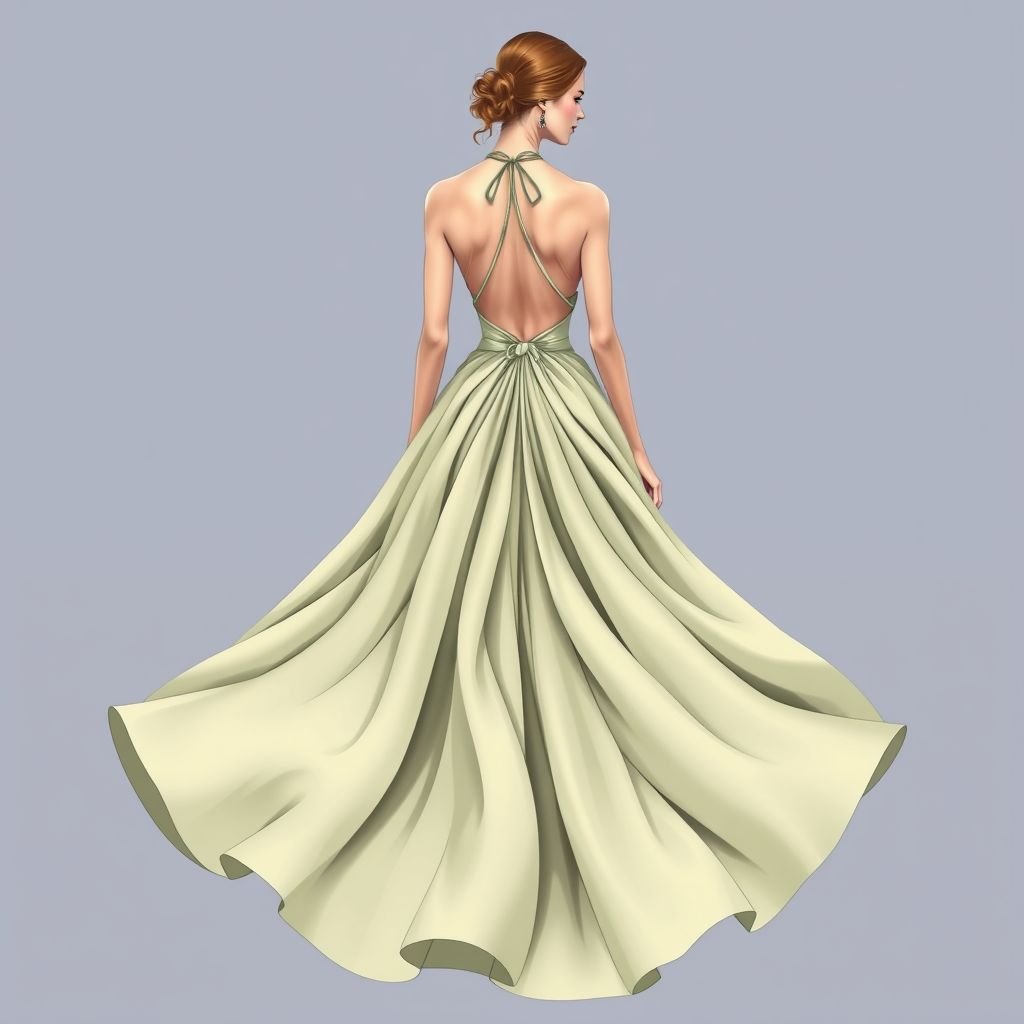 Resort wear with a very full gathered circle dress, backless and with a halter held by straps that connect with a 6 inch ring at the top of the chest and straps around the neck
Design an exquisite haute couture resort wear ensemble featuring a voluminous, gathered circle dress that dances with elegance. The backless silhouette showcases luxurious fabric draping, while a halter neck elegantly secures with delicate straps entwined around a striking 6-inch ring. Emphasize intricate embellishments and opulent textures for a captivating, high-fashion statement.
