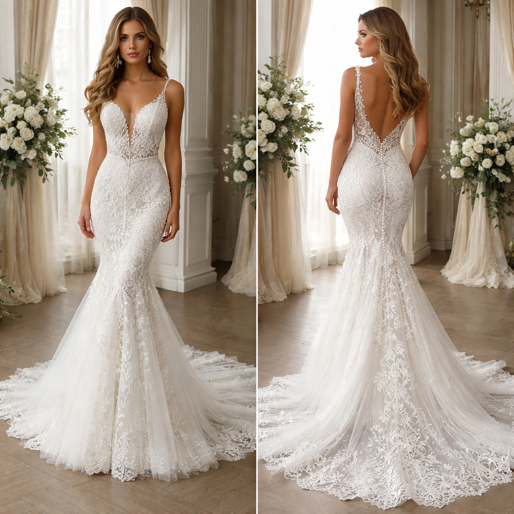 Wedding beaded fish tale
Wedding beaded fish tale
, lace style, show front and back