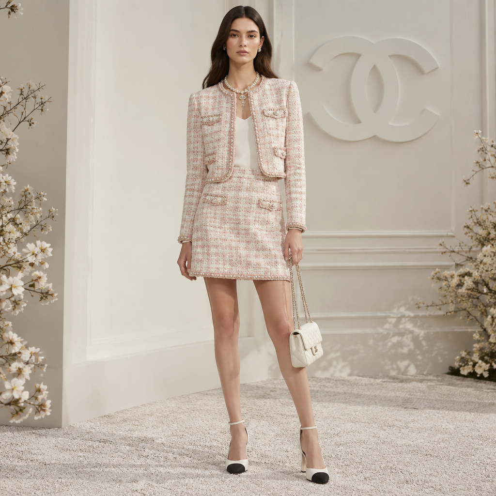 A Female Dress design, suitable for Spring. créame un oufits para un evento de chanel qué sea una chaqueta con la falda. PY fashion aesthetics. Present it as professional fashion catalogue photography: the garment is the subject, shown full-length with editorial styling, neutral posing and tasteful, non-suggestive framing.
photorealistic fashion design, A Female Dress design, suitable for Spring. créame un oufits para un evento de chanel qué sea una chaqueta con la falda. PY fashion aesthetics. Present it as professional fashion catalogue photography: the garment is the subject, shown full-length with editorial styling, neutral posing and tasteful, non-suggestive framing., just the design no text