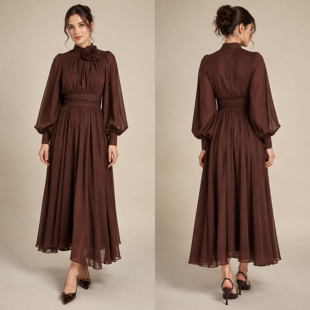 A Female Dress design, suitable for Fall. elbiseyi degistirmeden yakasina gul ekler misin birde sadece ayakakbi gozukecek sekilde boy kisaltalim birde guzel bir ayakkabi. Turkey fashion aesthetics. Present it as professional fashion catalogue photography: the garment is the subject, shown full-length with editorial styling, neutral posing and tasteful, non-suggestive framing.
photorealistic fashion design, A Female Dress design, suitable for Fall. elbiseyi degistirmeden yakasina gul ekler misin birde sadece ayakakbi gozukecek sekilde boy kisaltalim birde guzel bir ayakkabi. Turkey fashion aesthetics. Present it as professional fashion catalogue photography: the garment is the subject, shown full-length with editorial styling, neutral posing and tasteful, non-suggestive framing., just the design no text