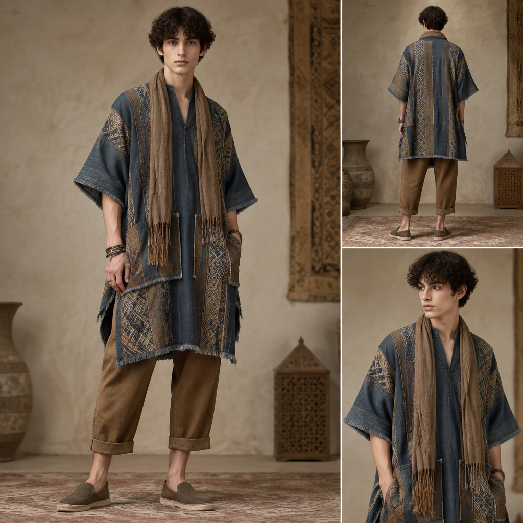 A Male Huipil design, made of Denim, with a rich, textured surface, styled in layers, in an Earth Tones color palette, for Wedding, suitable for Fall, suited to a Tropical climate, in Hipster style, shown on a model with fair skin and a petite figure. Algeria fashion aesthetics. Present it as professional fashion catalogue photography: the garment is the subject, shown full-length with editorial styling, neutral posing and tasteful, non-suggestive framing.
photorealistic fashion design, A Male Huipil design, made of Denim, with a rich, textured surface, styled in layers, in an Earth Tones color palette, for Wedding, suitable for Fall, suited to a Tropical climate, in Hipster style, shown on a model with fair skin and a petite figure. Algeria fashion aesthetics. Present it as professional fashion catalogue photography: the garment is the subject, shown full-length with editorial styling, neutral posing and tasteful, non-suggestive framing., hipster style, just the design no text