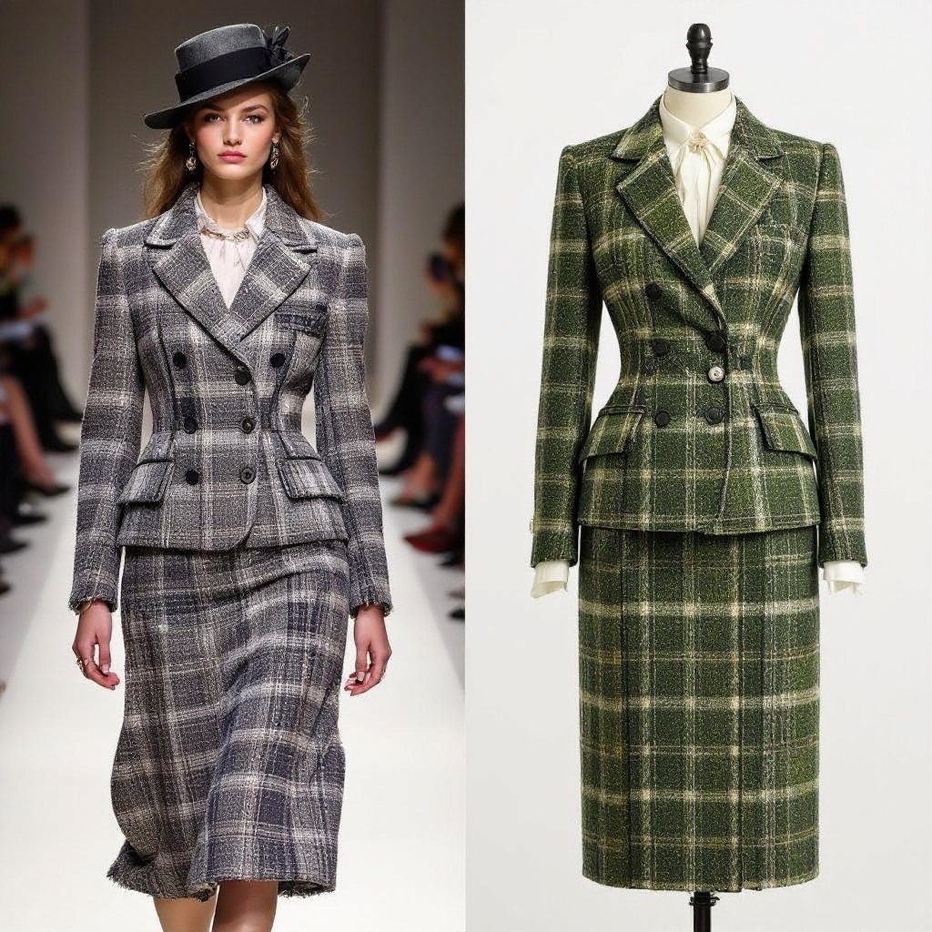 Dress with jacket old money style
Tweed dress, tailored, with a structured jacket for an old money style.