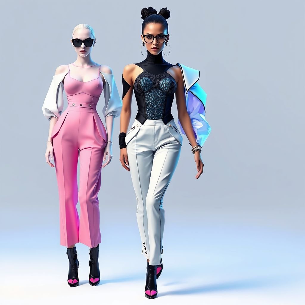 Something more 2025 style and More of a push up type top
Envision a 2025 fashion design featuring a sleek, structured bodice with innovative push-up technology, combining sustainable materials with digital textiles that change color with temperature. Accentuated by asymmetrical sleeves, high-waisted trousers made from bio-fabric, and bold holographic accessories, this look marries modern aesthetics with eco-conscious design, exuding confidence and allure.