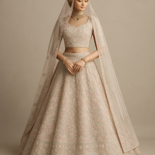 Bridal Lehenga pastel colours very minute elegant embroidery 
