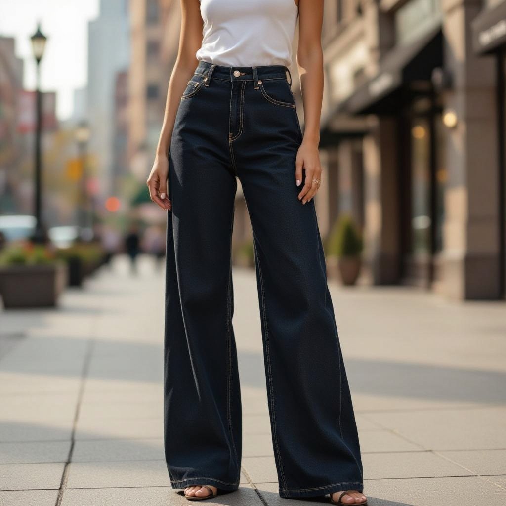 ARZONE
ARZONE's high-waisted, wide-leg jeans in dark wash denim.