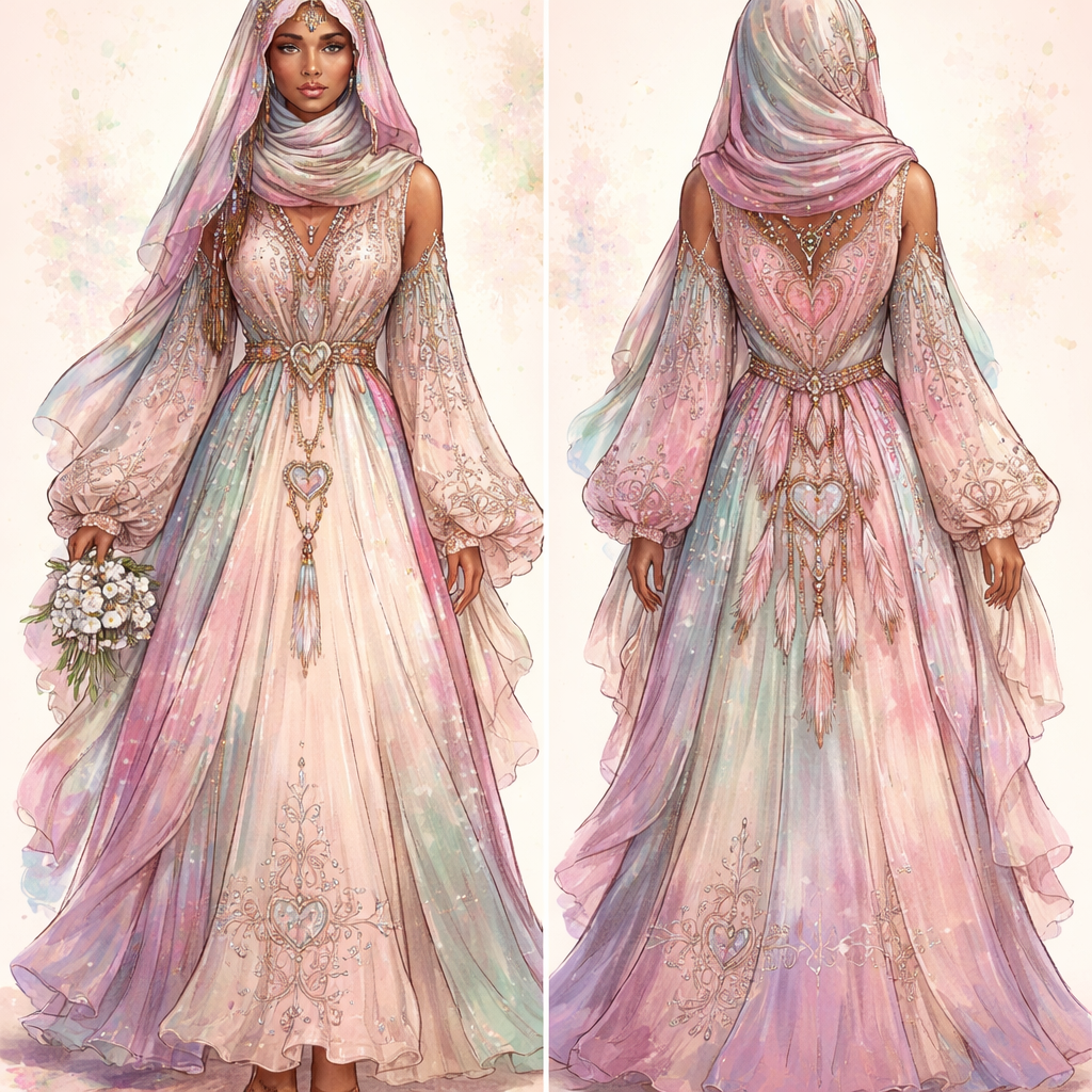 Modest, sensual,rooted in faith, middle eastern, African, West Indian, Native American, mental health awareness
Modest, sensual,rooted in faith, middle eastern, African, West Indian, Native American, mental health awareness , pastel style, show front and back