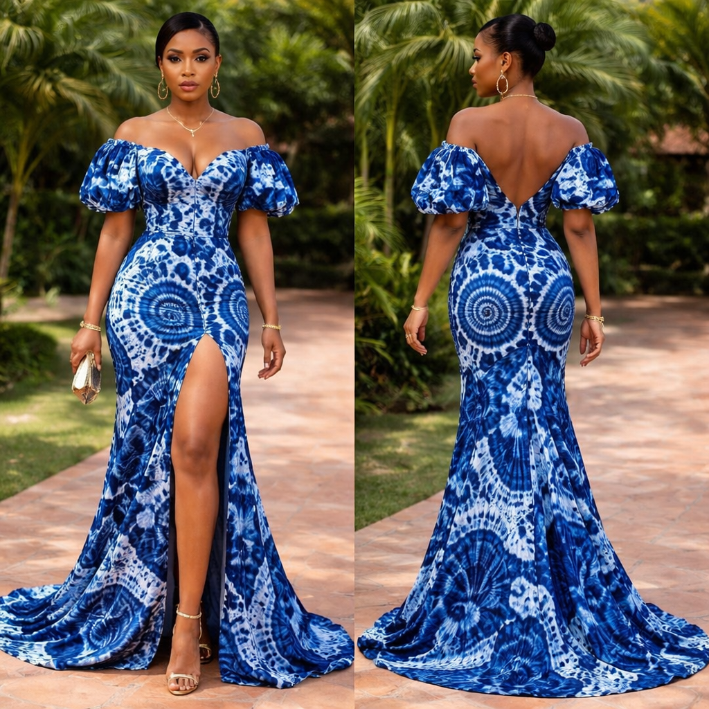 An Adire gown with slit at the front
An Adire gown with slit at the front
, show front and back