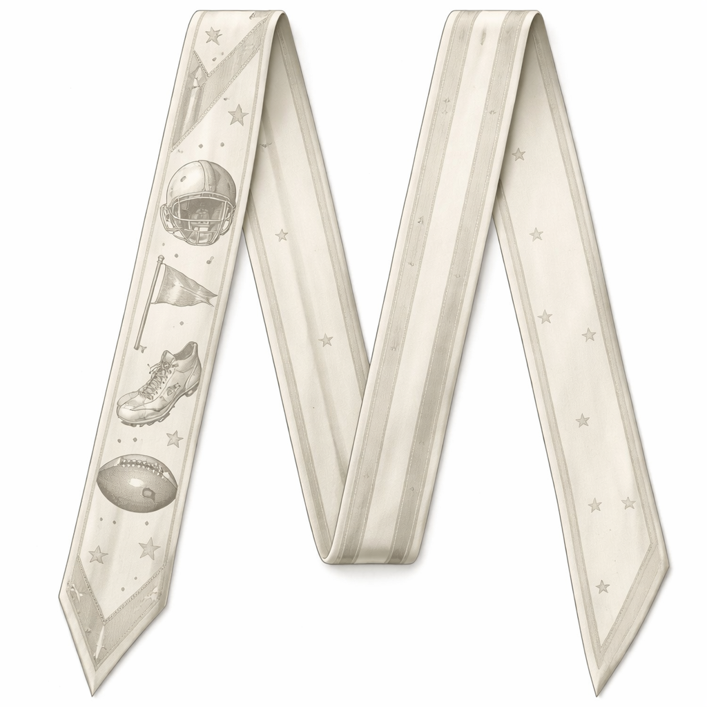 Design a silk scarf that is 5 x 86 cm with oblique edges. That has a football vibe. No colors. Keep it vintage. No words or logos. All American and a lot more simple. Even more plain
Design a silk scarf that is 5 x 86 cm with oblique edges. That has a football vibe. No colors. Keep it vintage. No words or logos. All American and a lot more simple. Even more plain, classic style, show front and back
