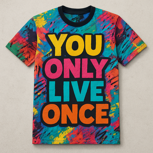 One of a kind colorful T shirt designing with words written on it saying You only live once