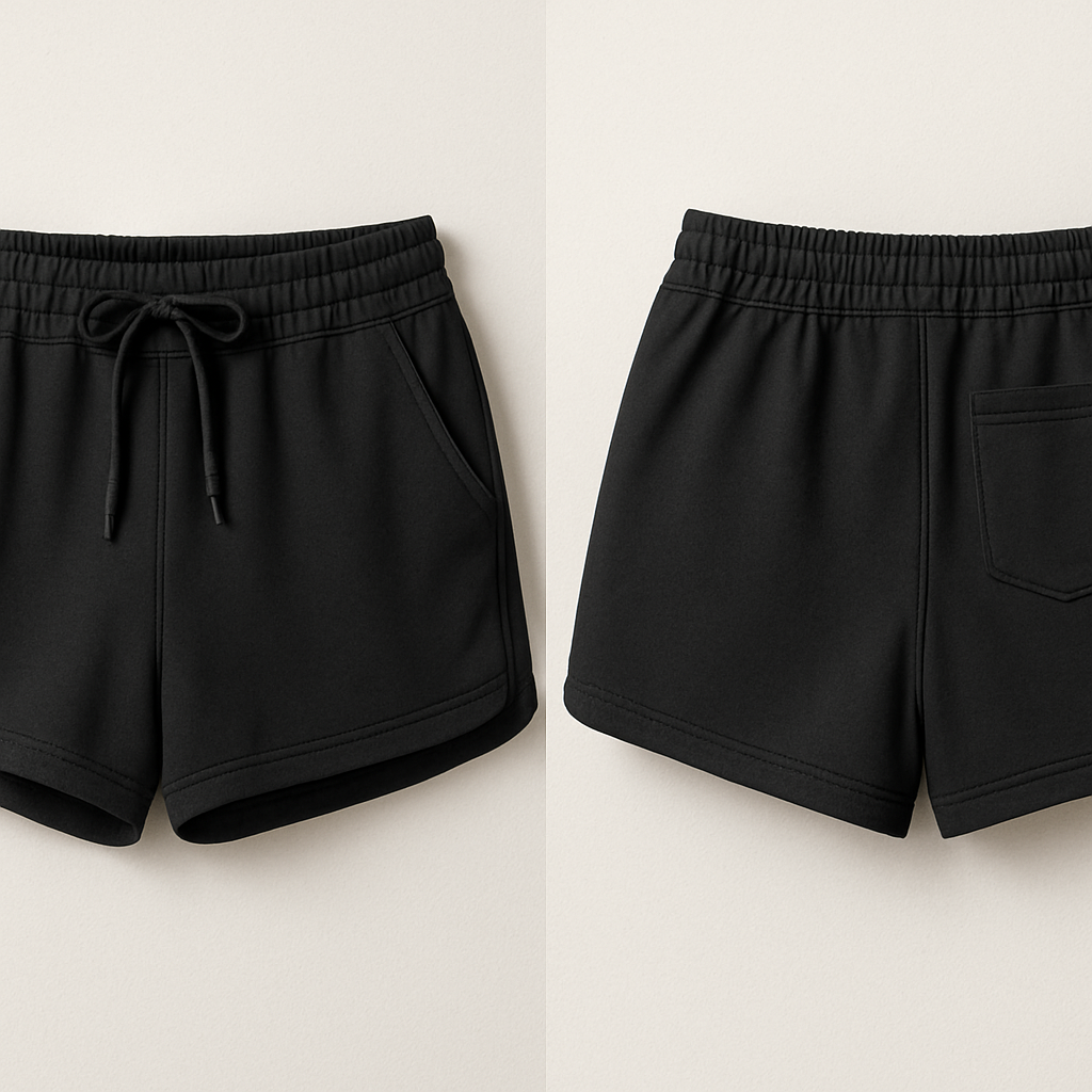 Create me shorts that fit girls with active shorts underneath and draw strings and pockets. Make it black
Create me shorts that fit girls with active shorts underneath and draw strings and pockets. Make it black
, show front and back