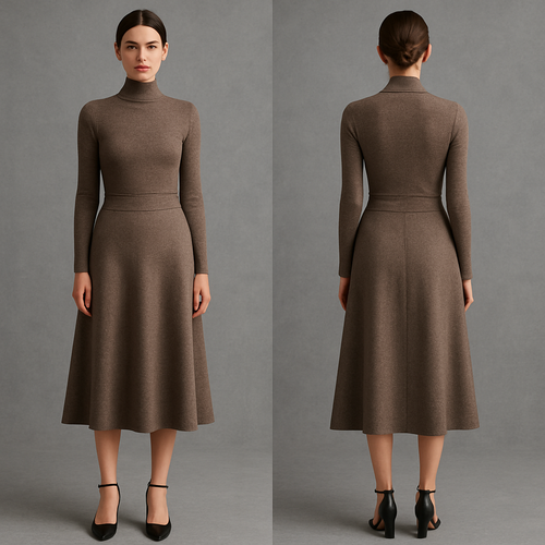 Convert the photo here into as the model show studio by keeping the same fashion style with gray texture background