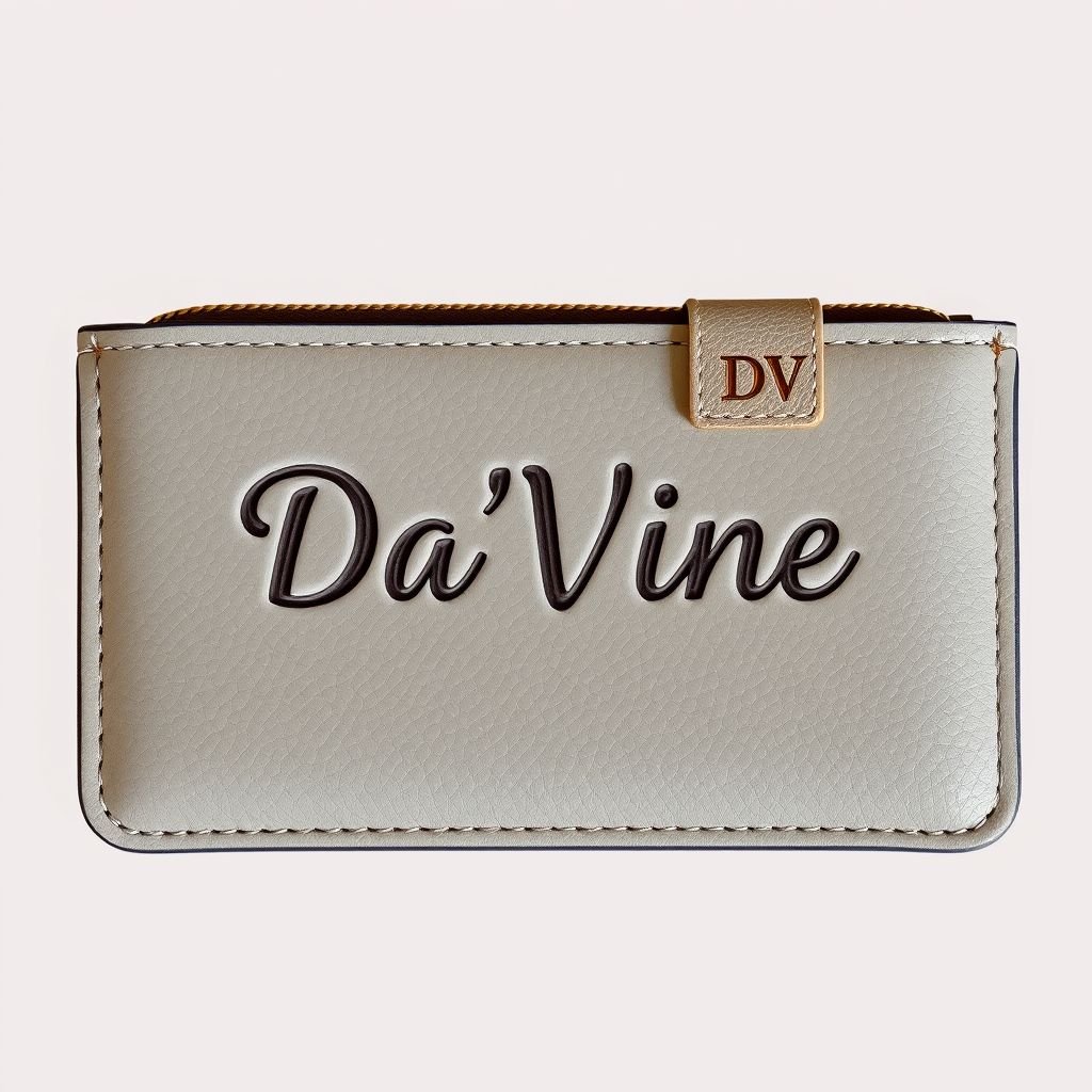 A wallet with the name “Da’Vine” on it. With DV on it
Design a casual yet stylish wallet featuring the name “Da’Vine” embossed in a chic font. The wallet showcases a blend of soft, vegan leather in muted tones for a laid-back vibe. Incorporate the initials “DV” on a minimalist tag, adding a touch of elegance to everyday wear.