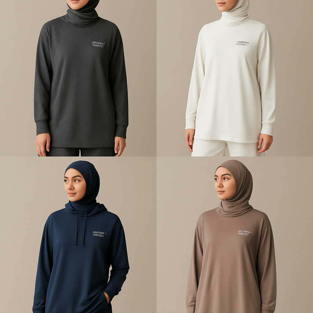 Create a revolutionary women’s modest loose gym wear brand called “Modest Fleur”. Display the brand name on the in a unique design on the upper right side, in small thick writing that exudes a classy and sophisticated vibe. I’d like four designs, each showcasing different styles and fabrics, with high-end, chic designs to make them truly special.
Create a revolutionary women’s modest loose gym wear brand called “Modest Fleur”. Display the brand name on the in a unique design on the upper right side, in small thick writing that exudes a classy and sophisticated vibe. I’d like four designs, each showcasing different styles and fabrics, with high-end, chic designs to make them truly special.