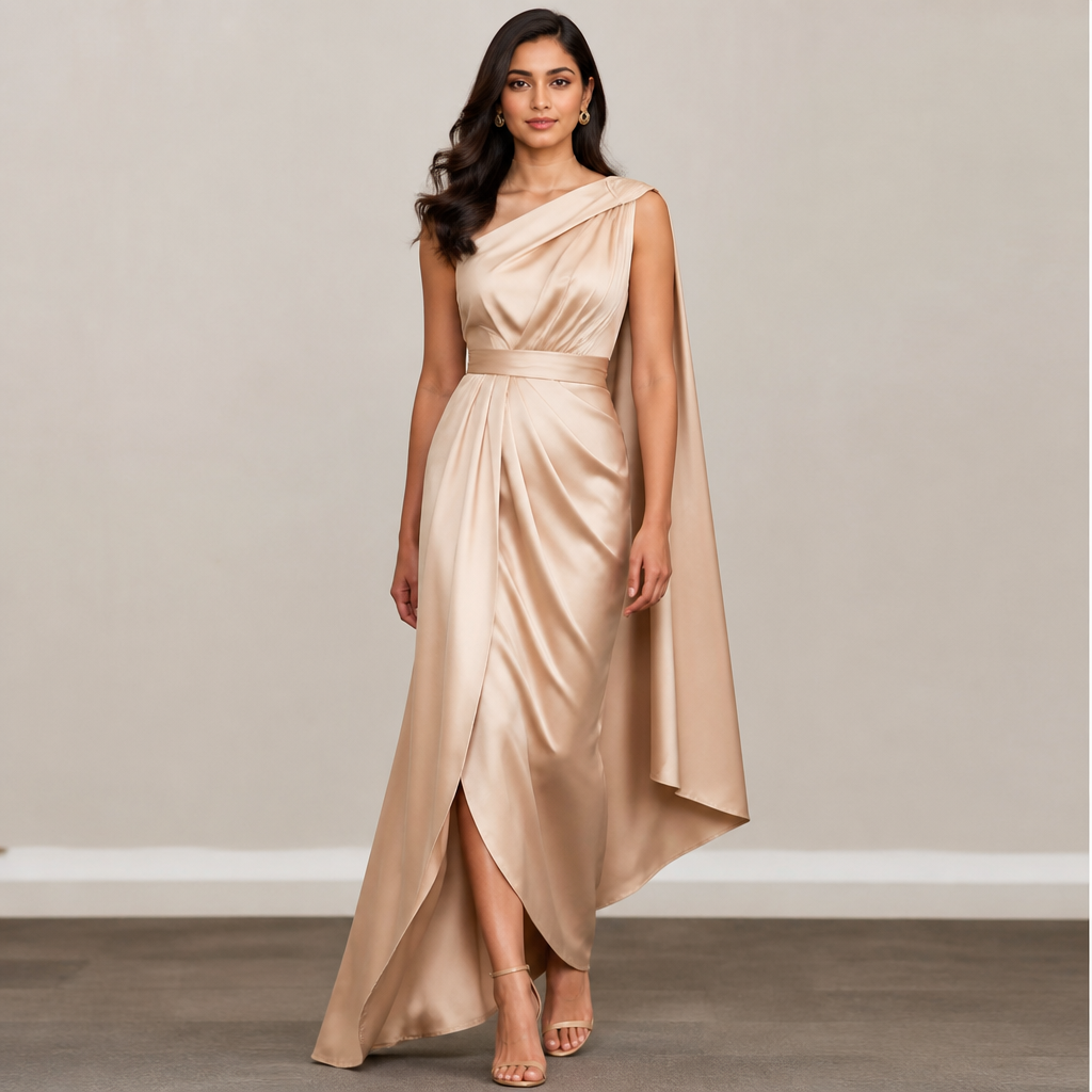 A Female Dress design, made of Satin, for Formal, suitable for Spring, in Formal + Business + Elegant style. India fashion aesthetics.
photorealistic fashion design, A Female Dress design, made of Satin, for Formal, suitable for Spring, in Formal + Business + Elegant style. India fashion aesthetics., formal style, just the design no text