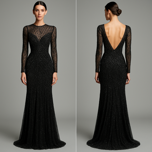 High fashion black beaded dress 