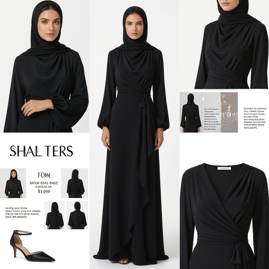 Design the Islamic dress that shows pain
Design a black silk Islamic dress that shows pain, with a modest, flowing cut, long sleeves, and a draped bodice.