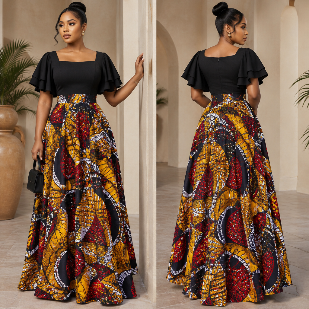 A Female Dress design, suitable for Summer. so I actually need the upper part of this dress to be black. Nigeria fashion aesthetics. Present it as professional fashion catalogue photography: the garment is the subject, shown full-length with editorial styling, neutral posing and tasteful, non-suggestive framing.
photorealistic fashion design, A Female Dress design, suitable for Summer. so I actually need the upper part of this dress to be black. Nigeria fashion aesthetics. Present it as professional fashion catalogue photography: the garment is the subject, shown full-length with editorial styling, neutral posing and tasteful, non-suggestive framing., just the design no text