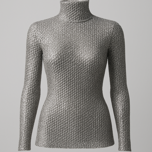 Silver chain mail long sleeve top with polo neck