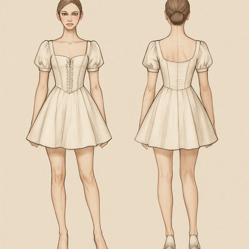 Flare short dress with a corset and short hands 