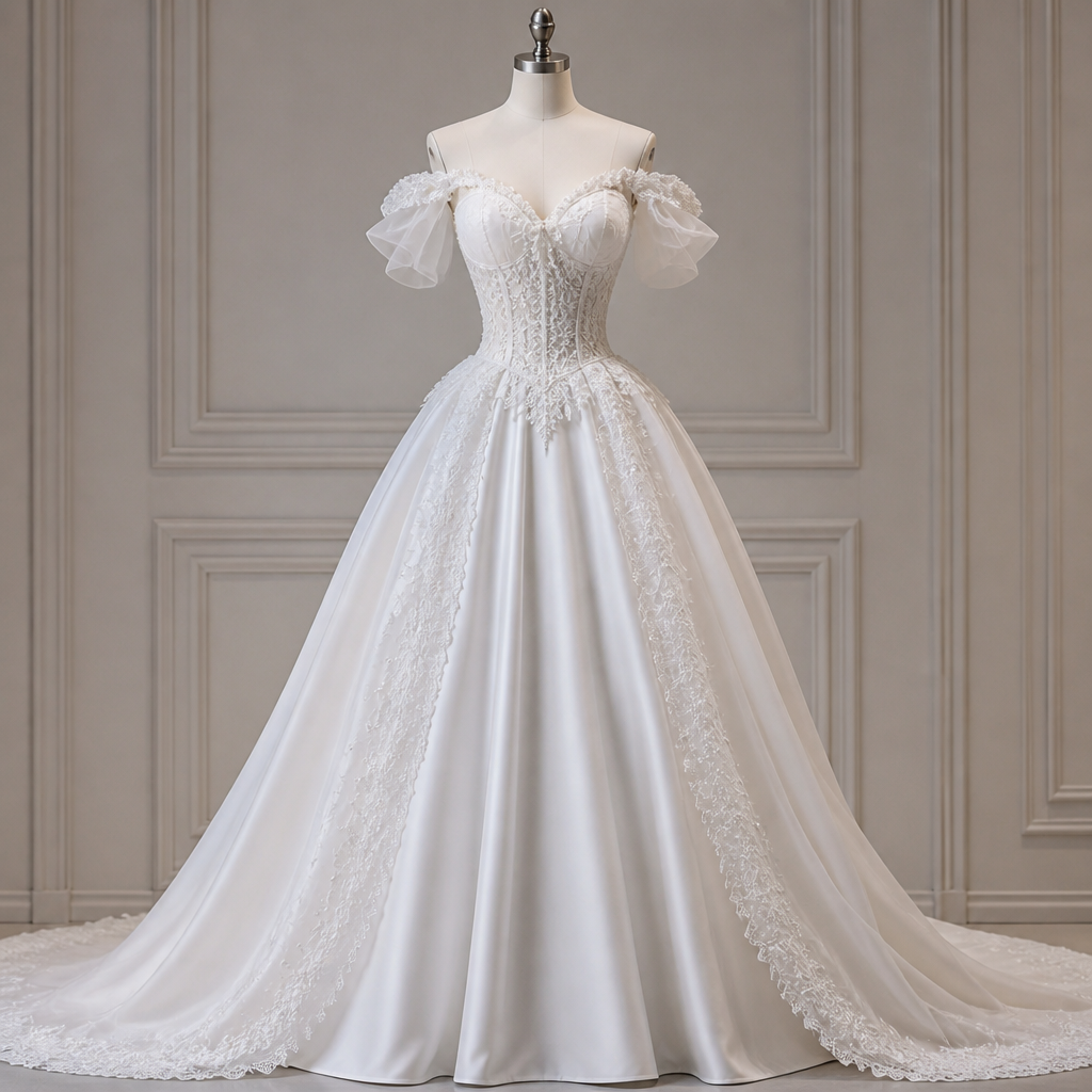 quero um vestido de noiva branco algo que no estilo dos vestidos do baile de máscara de Barbie as três mosqueteiras que não fique vulgar em mulheres peitudas. Brazil fashion aesthetics.
photorealistic fashion design, quero um vestido de noiva branco algo que no estilo dos vestidos do baile de máscara de Barbie as três mosqueteiras que não fique vulgar em mulheres peitudas. Brazil fashion aesthetics., just the design no text