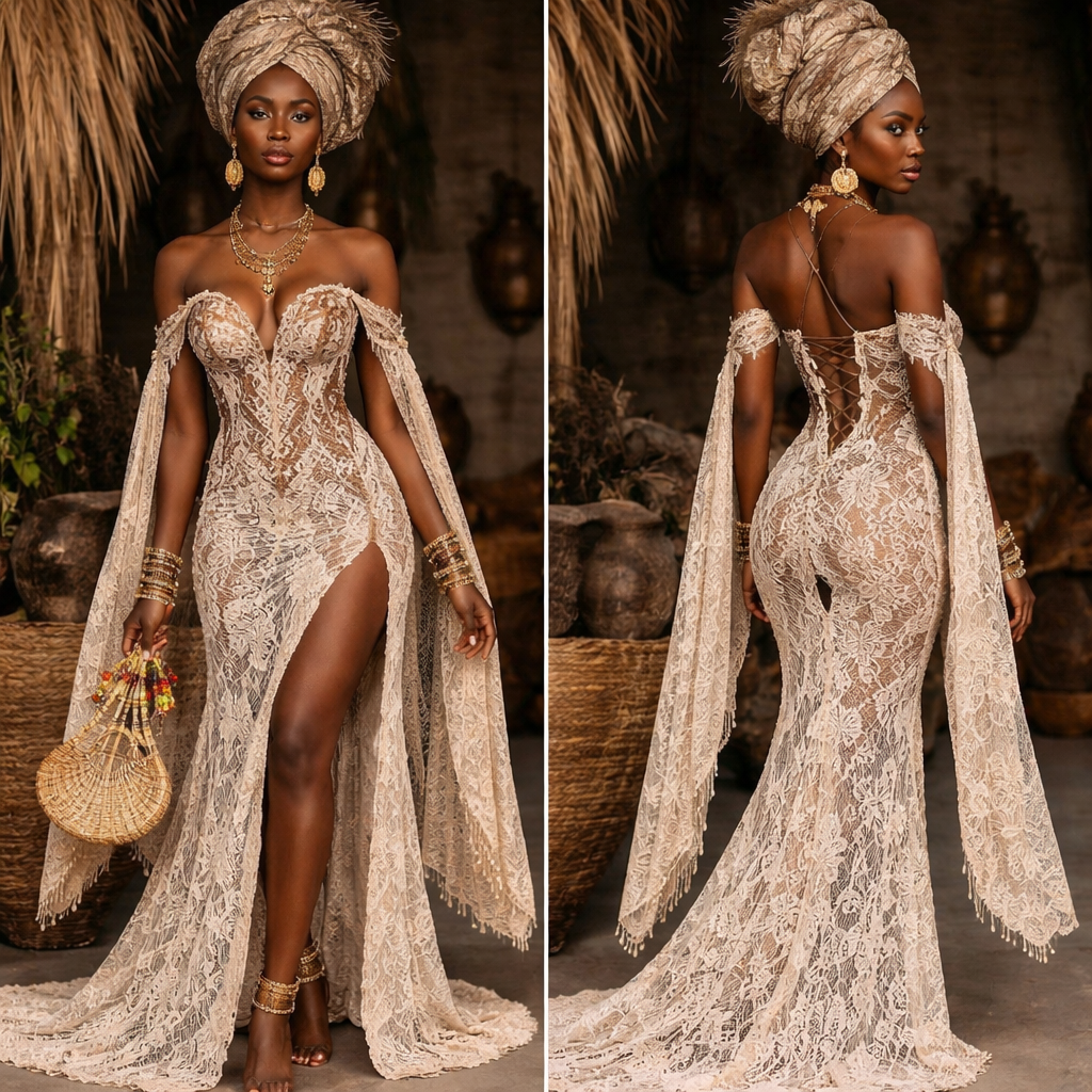 West Indies, indigenous, Africa, rooted in faith, modest, sexy but classy
West Indies, indigenous, Africa, rooted in faith, modest, sexy but classy , lace style, show front and back