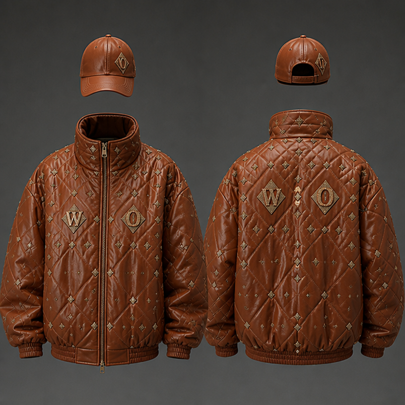 No model just jacket and cap
edit the attached fashion design with these instructions: No model just jacket and cap. keep it photorealistic, just the design no text
