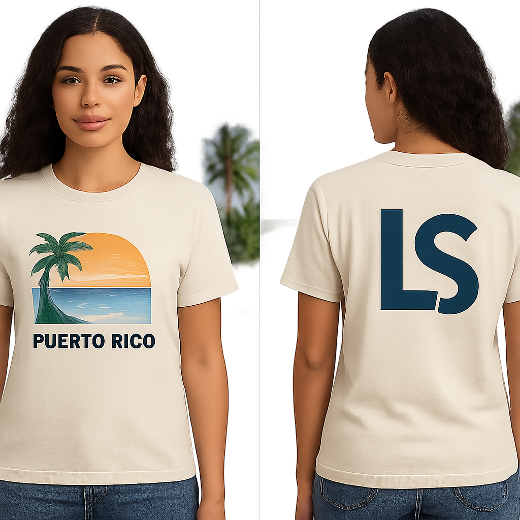 Puerto Rico beach with LS as the logo
Puerto Rico beach with LS as the logo , casual style, show front and back