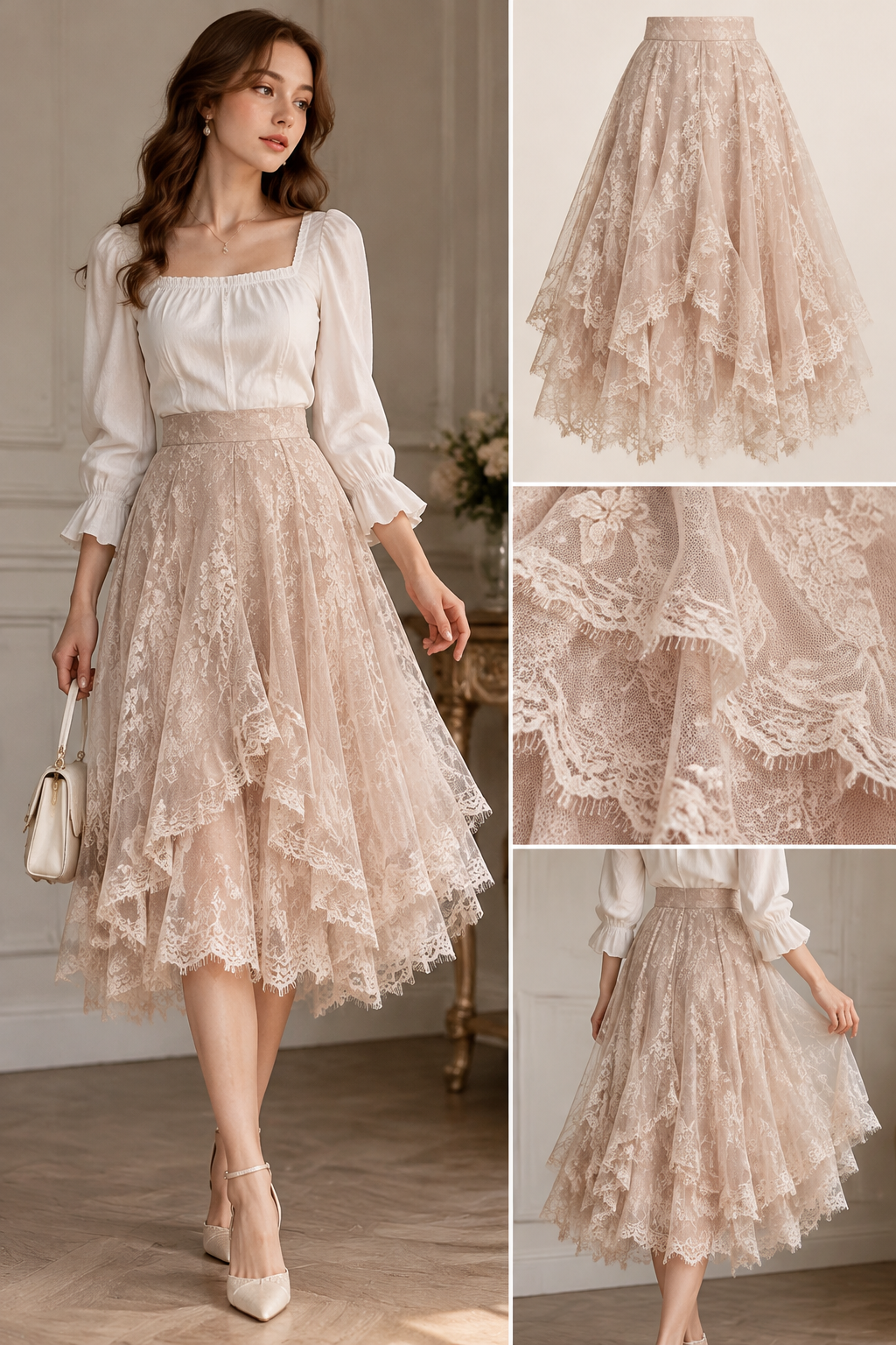 Women'S Vintage Lace Midi Skirt, High-Waist A-Line Flowing Layered Mesh Short Skirt, Eyelash Ruffle Wavy Hem Elegant Midi Dress
Women'S Vintage Lace Midi Skirt, High-Waist A-Line Flowing Layered Mesh Short Skirt, Eyelash Ruffle Wavy Hem Elegant Midi Dress