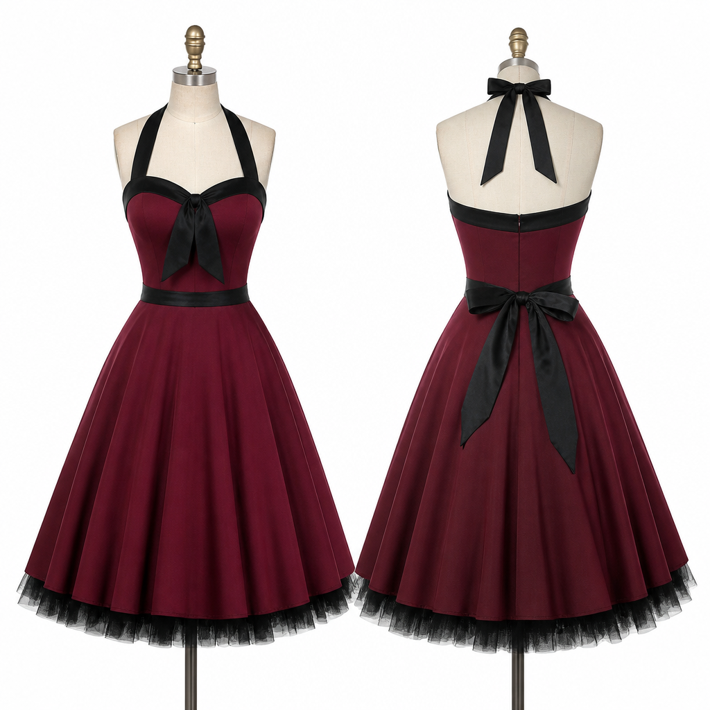 Wedding guests outfit
photorealistic fashion design, Wedding guests outfit , rockabilly style, just the design no text, show front and back