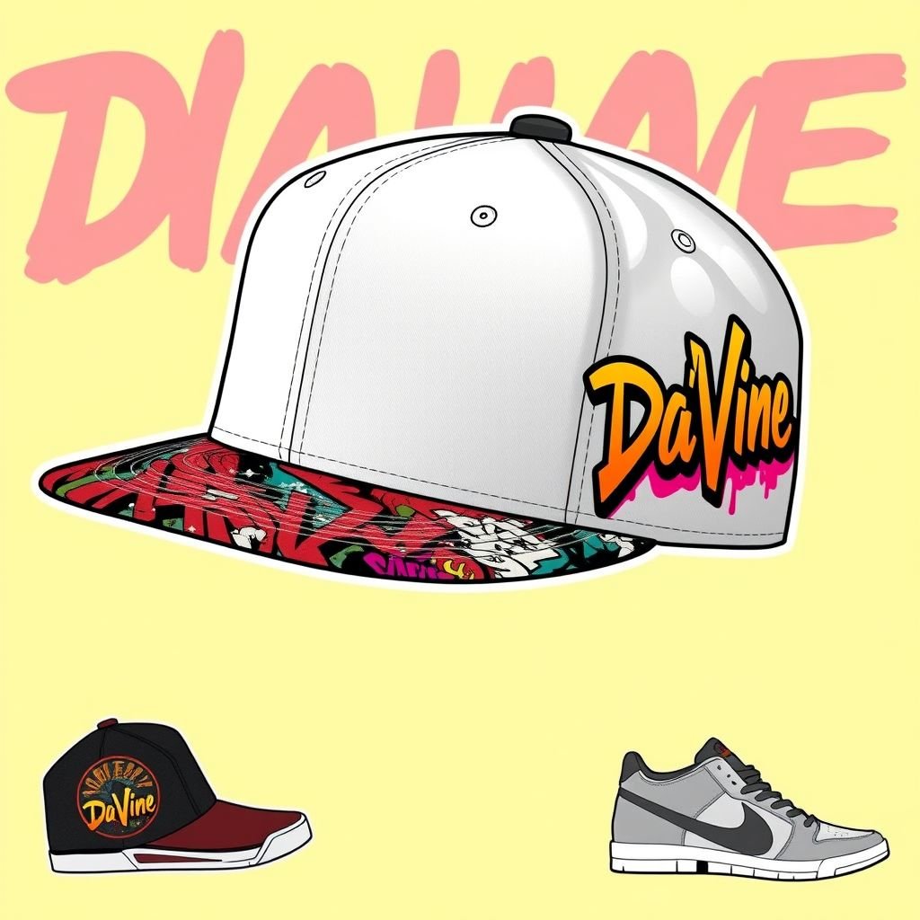 1pc Men's Adjustable Solid Color Flat Top Hat: Hip-Hop Style Cap For Daily Wear, Casual Outfits, And Street Dance With “Da’Vine” on the side
Design a men’s adjustable solid color flat top hat infused with urban flair, perfect for streetwear aesthetics. Emphasize bold, graphic elements featuring “Da’Vine” on the side, complemented by vibrant patterns or graffiti art inspired by hip-hop culture. Pair with oversized tees, baggy joggers, and high-top sneakers to complete the look.