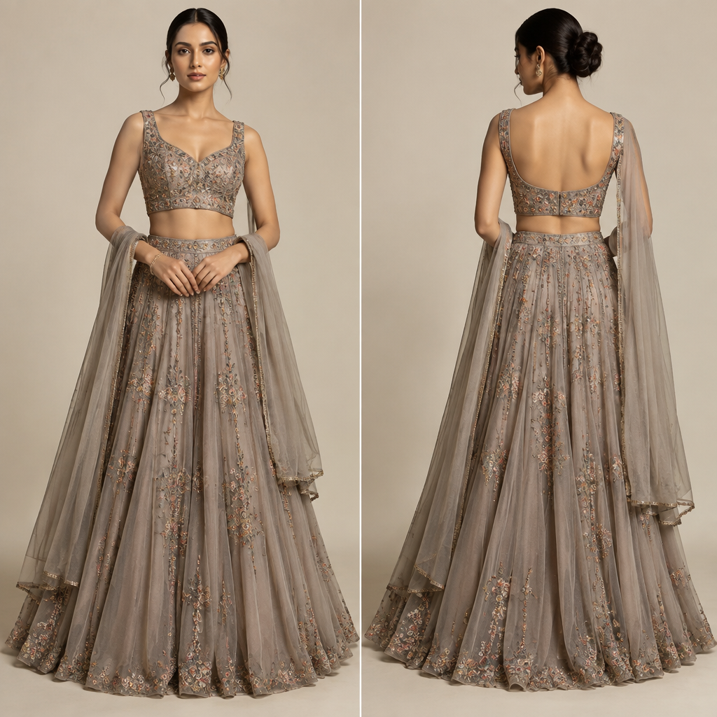 Indo western skirt and top
photorealistic fashion design, Indo western skirt and top, just the design no text, show front and back