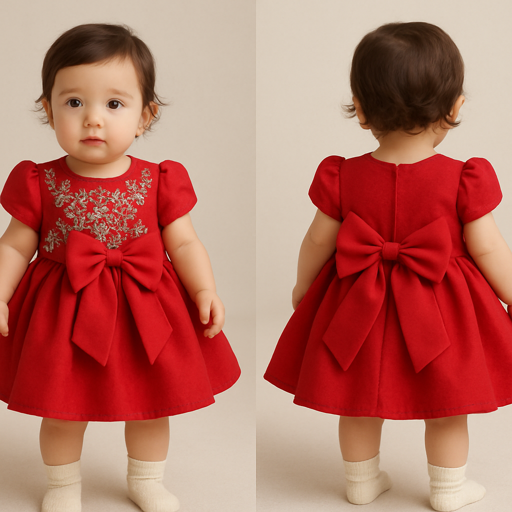 一歳の女の子着用画
赤いベビードレス
大きな赤いリボン
シルバーの装飾
一歳の女の子着用画
赤いベビードレス
大きな赤いリボン
シルバーの装飾
, show front and back