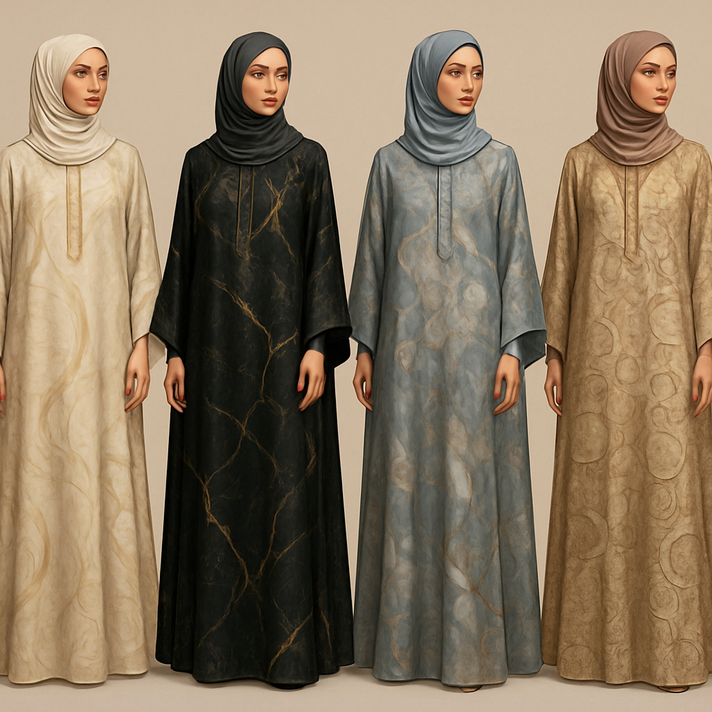 Create a modest boubou, the first of its kind, featuring a unique stone design that exudes a classy and sophisticated vibe. I'd like four designs, each showcasing different styles and fabrics. Incorporate high-end, unique chic stone designs to make them truly special. Add little sophisticated stone designs.

Create a modest boubou, the first of its kind, featuring a unique stone design that exudes a classy and sophisticated vibe. I'd like four designs, each showcasing different styles and fabrics. Incorporate high-end, unique chic stone designs to make them truly special. Add little sophisticated stone designs.