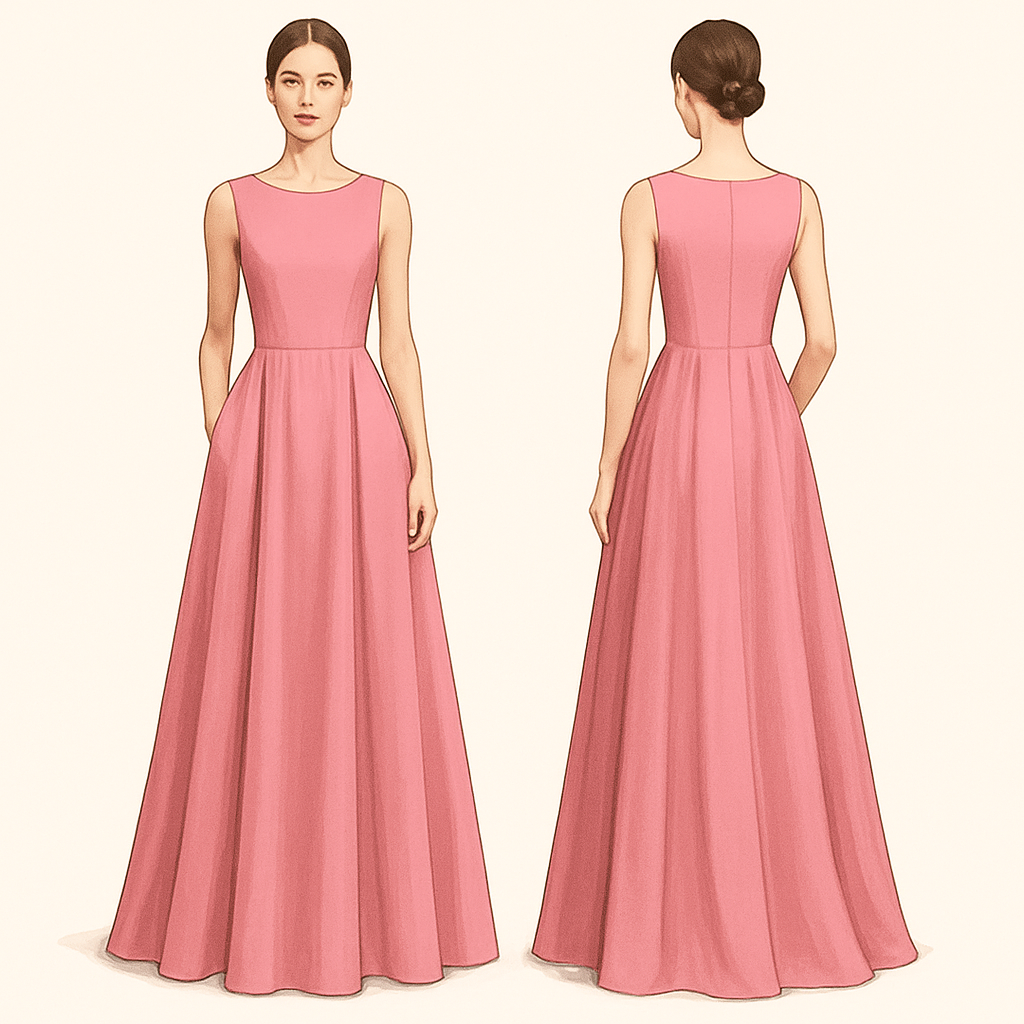 Maxi pink dress with pockets
Maxi pink dress with pockets , elegant style, show front and back