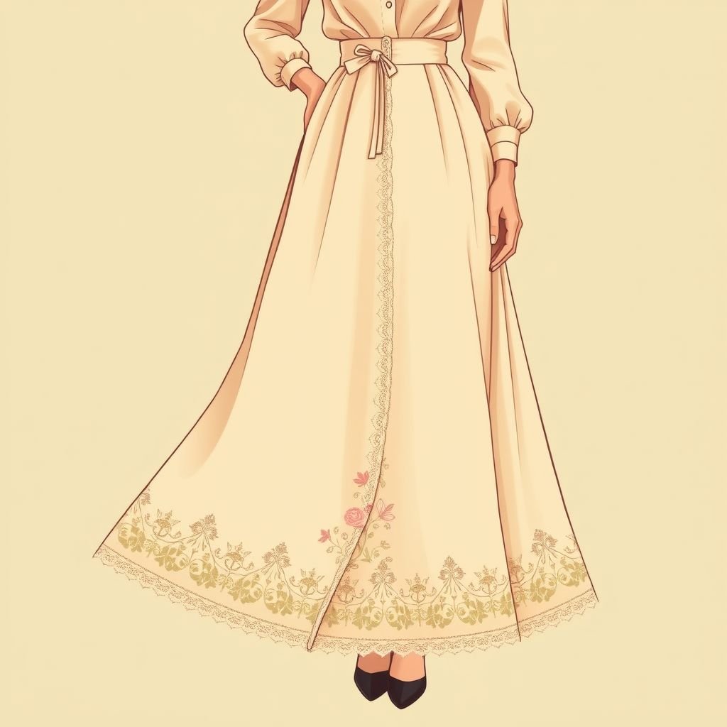 Long skirt
Design a classic long skirt inspired by the elegance of vintage haute couture. Incorporate luxurious fabrics like silk and taffeta, featuring a high waist and a flowing A-line silhouette. Adorn with delicate lace trim and a subtle floral motif, evoking timeless sophistication that complements vintage blouses and tailored jackets.