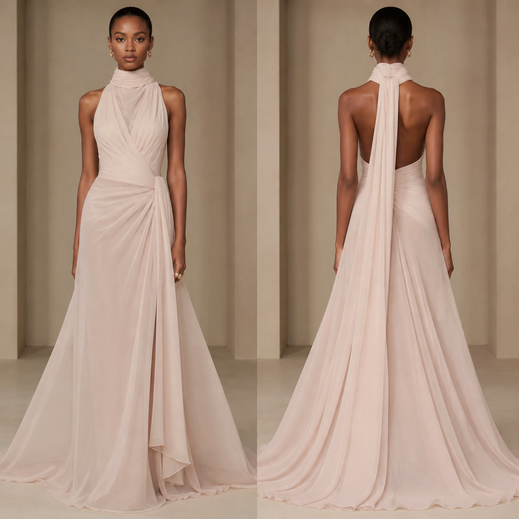 A Female Dress design, made of Chiffon, for Formal, in Old Money + Quiet Luxury + Y2K style. Nigeria fashion aesthetics.
photorealistic fashion design, A Female Dress design, made of Chiffon, for Formal, in Old Money + Quiet Luxury + Y2K style. Nigeria fashion aesthetics., old_money style, just the design no text, show front and back