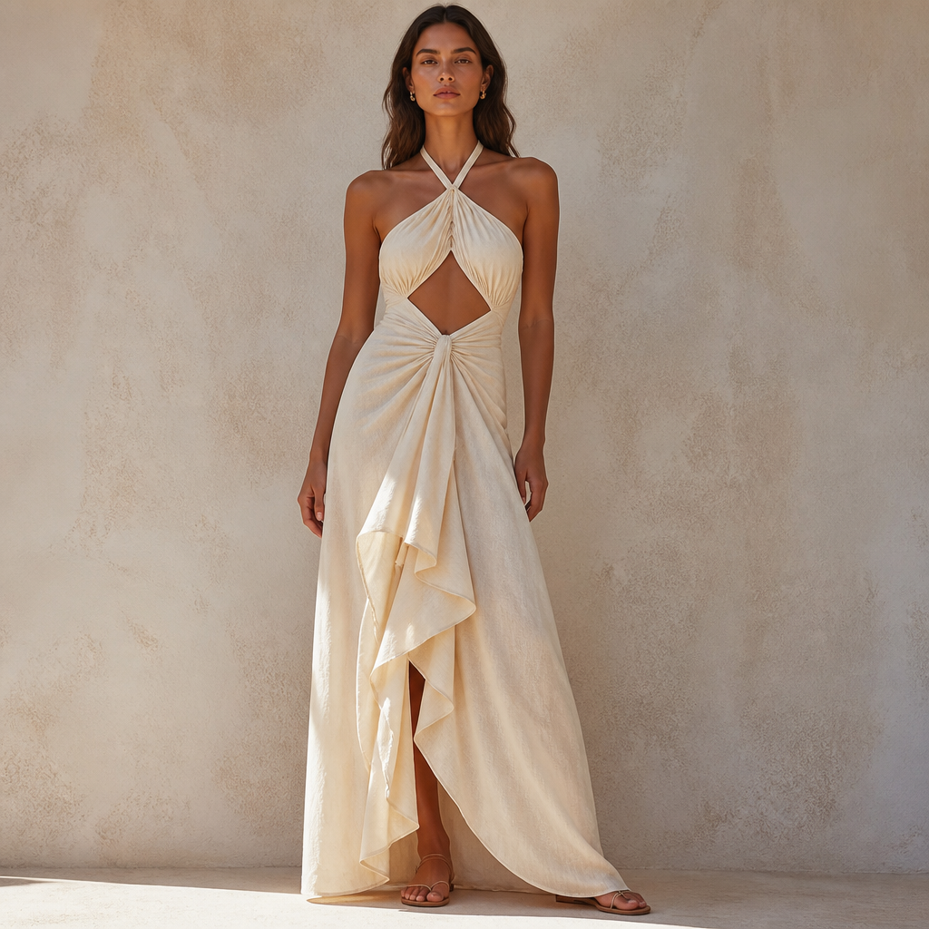 A Female Dress design, suitable for Summer. MU fashion aesthetics. Current season is Summer in MU.
photorealistic fashion design, A Female Dress design, suitable for Summer. MU fashion aesthetics. Current season is Summer in MU., just the design no text