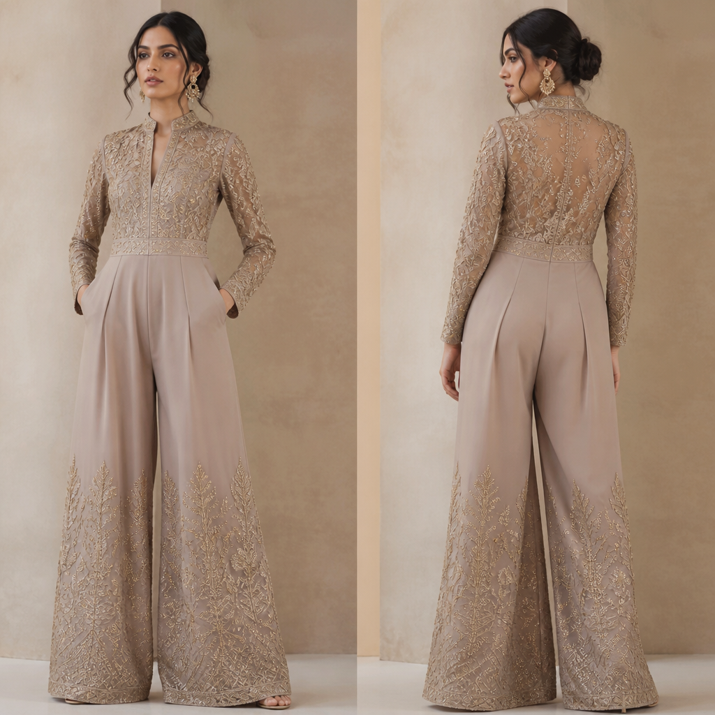 A Jumpsuit design, in Classic style. Pakistan fashion aesthetics.
photorealistic fashion design, A Jumpsuit design, in Classic style. Pakistan fashion aesthetics., classic style, just the design no text