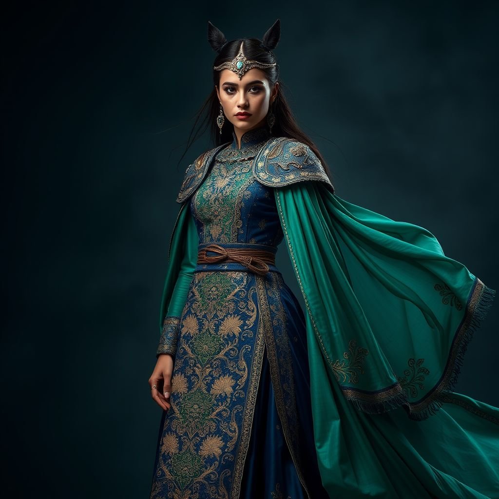 Rostam Dastan horse
Envision an opulent collection inspired by Rostam Dastan, featuring flowing silhouettes reminiscent of ancient Persian warrior attire. Rich jewel tones of sapphire and emerald adorn luxurious fabrics, while intricate embroidery mimics the strength of a steed. Accessories like ornate horsehair capes and ethereal metallic accents evoke the spirit of heroic legends.