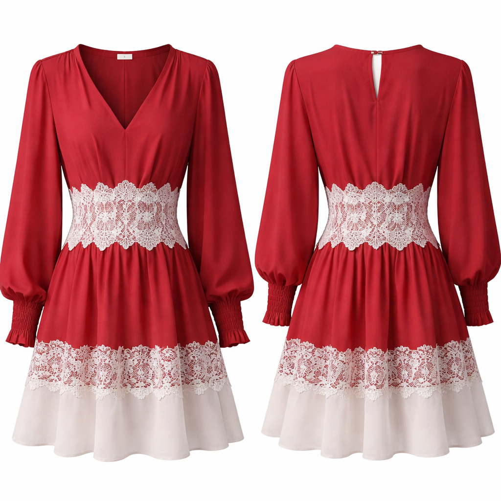 Vestido casual pero elegante de tope y mangas largas que sea holgado y tape un poco la figura que tenga encaje en la parte media del vestido y que sea de color rojo y blanco
Vestido casual pero elegante de tope y mangas largas que sea holgado y tape un poco la figura que tenga encaje en la parte media del vestido y que sea de color rojo y blanco
, show front and back