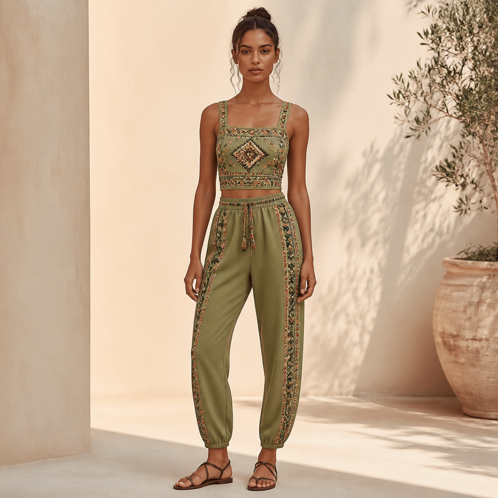 A Female Activewear design, suitable for Fall, in Summer style. اللباس القبائلي. Algeria fashion aesthetics. Present it as professional fashion catalogue photography: the garment is the subject, shown full-length with editorial styling, neutral posing and tasteful, non-suggestive framing.
photorealistic fashion design, A Female Activewear design, suitable for Fall, in Summer style. اللباس القبائلي. Algeria fashion aesthetics. Present it as professional fashion catalogue photography: the garment is the subject, shown full-length with editorial styling, neutral posing and tasteful, non-suggestive framing., summer style, just the design no text