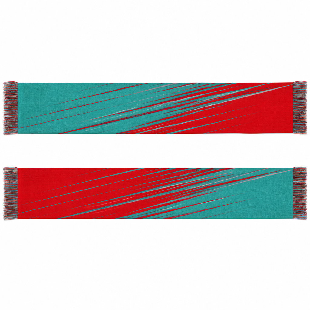 Design a scarf with long linear lines for the kc Current soccer team using red and teal
photorealistic fashion design, Design a scarf with long linear lines for the kc Current soccer team using red and teal, just the design no text, show front and back