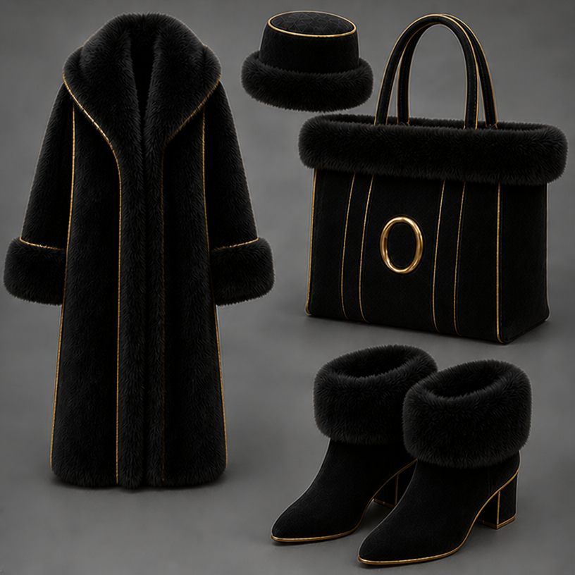 Make it in black and gold
edit the attached fashion design with these instructions: Make it in black and gold. keep it photorealistic, just the design no text