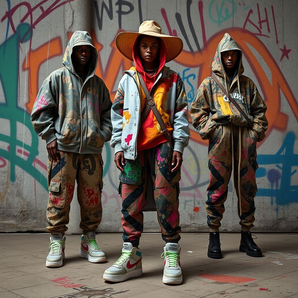 Jkjh
Design an avant-garde streetwear collection inspired by urban graffiti and nature. Incorporate oversized silhouettes and bold layering with vibrant, splatter-patterned fabrics. Add accessories like oversized hats and chunky sneakers featuring luminescent accents. Embrace sustainability with recycled materials, blending the grit of the city with organic textures and colors from the wilderness.