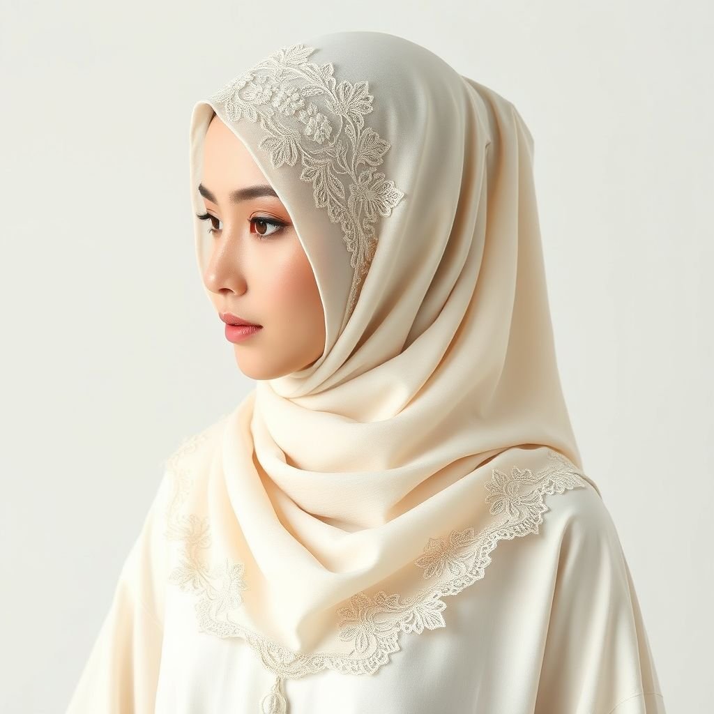 Hijab/qimar that’s not that heavy but beautiful made from cotton with unique styles and long
Design a classic hijab/qimar, crafted from lightweight, breathable cotton, featuring intricate lace trim and delicate floral embroidery. The design flows gracefully, cascading elegantly over the shoulders. Incorporate a timeless color palette of soft pastels, emphasizing refinement and sophistication. This ensemble exudes understated beauty, perfect for any elegant occasion.