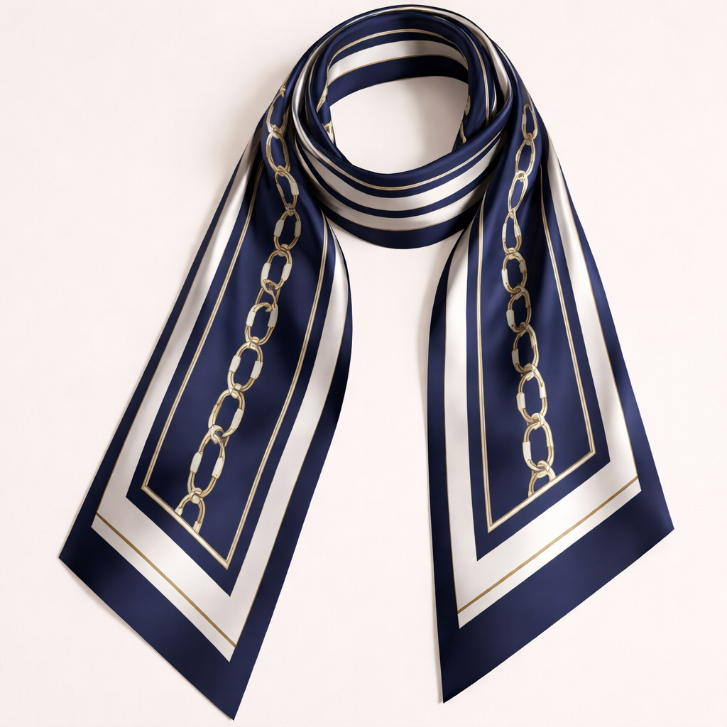 Design a 5x86cm silk scarf. Classic, elegant. Simple iconic pattern using different shades of 1 or 2 colors.
Design a 5x86cm silk scarf. Classic, elegant. Simple iconic pattern using different shades of 1 or 2 colors.