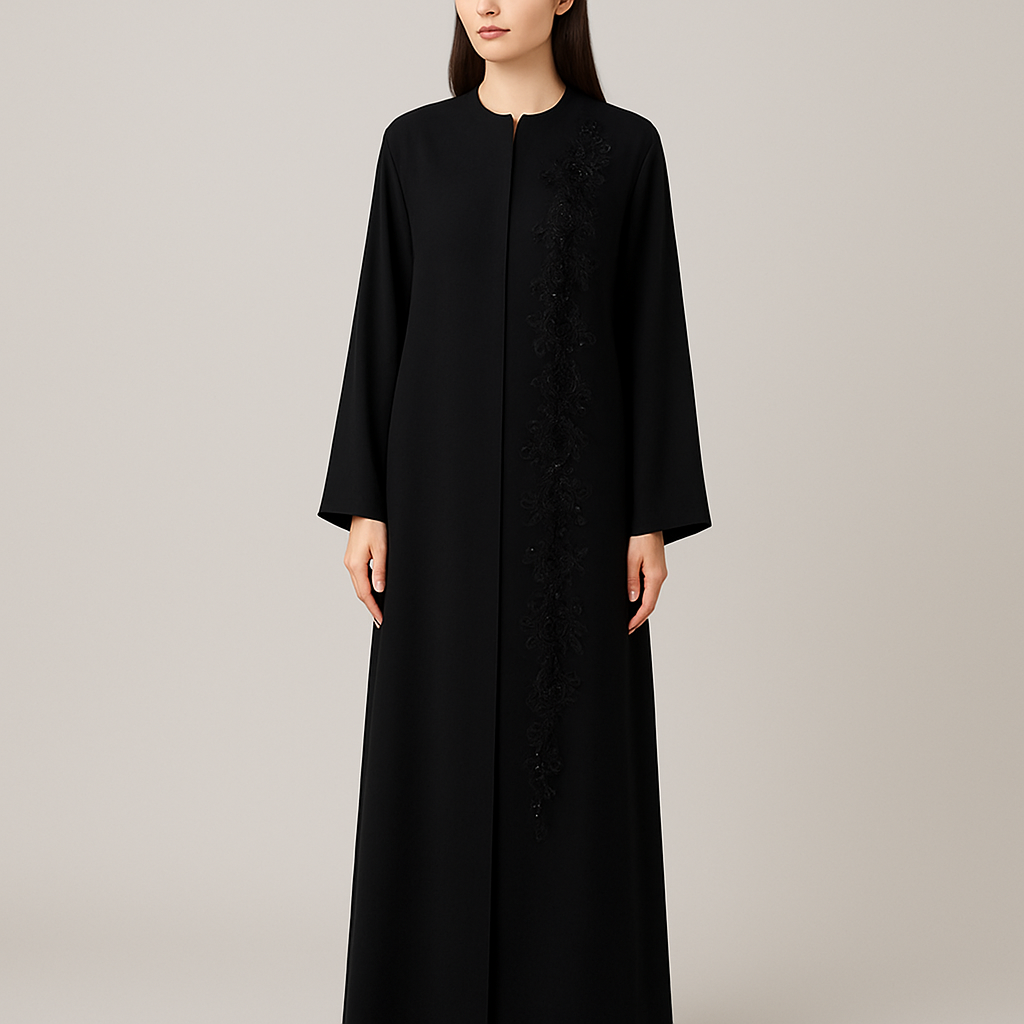 The Classic Floral Side-Line Abaya
Tone: Jet Black
Design:
A straight line of delicate 3D flowers + stones running down one side only.
Why it will sell:
Very slimming, minimal, elegant — perfect for everyday + occasions.
The Classic Floral Side-Line Abaya
Tone: Jet Black
Design:
A straight line of delicate 3D flowers + stones running down one side only.
Why it will sell:
Very slimming, minimal, elegant — perfect for everyday + occasions.