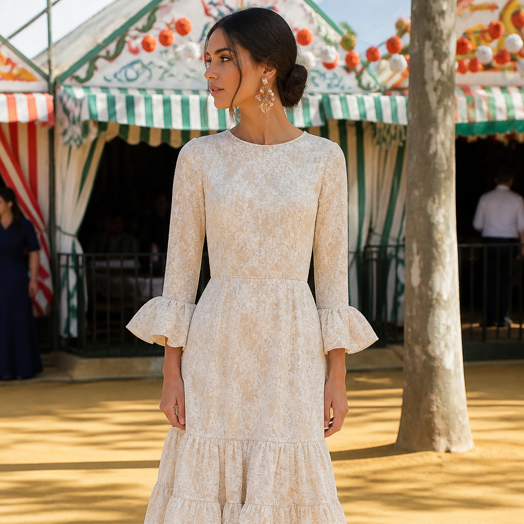 A Dress design, suitable for Summer. diseño de este vestido con una modelo morena en la feria de abril de Sevilla. Design with modest coverage.
photorealistic fashion design, A Dress design, suitable for Summer. diseño de este vestido con una modelo morena en la feria de abril de Sevilla. Design with modest coverage., just the design no text