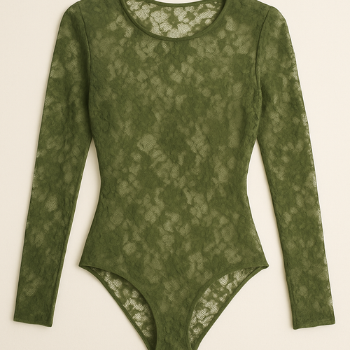 Can you make a long sleeve lace body suit in army green colour
Make more see through